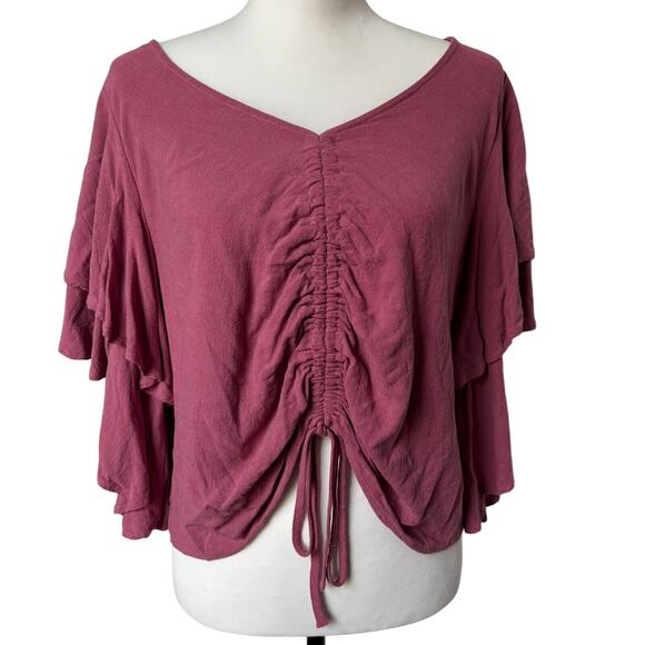 BEFORE YOU COLLECTION Women’s Large Rose Pink Linen Ruffle Crop Top Shirt Fairy - Picture 1 of 8